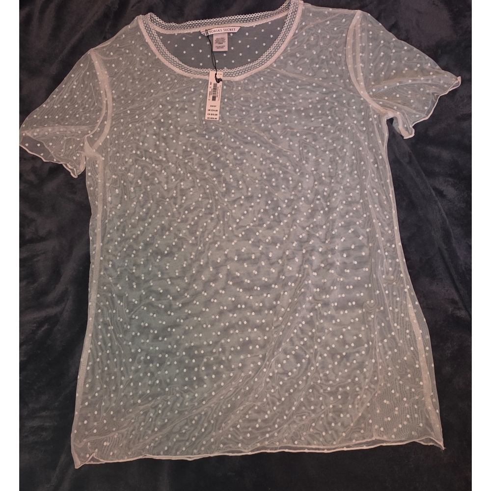 Victoria's Secret Sheer White Polka Dot Blouse